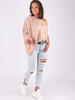 Sweter gładki asymetryczny jeden rękaw oversize beżowy b200 kk01