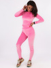 Komplet welurowy dres dopasowana bluzka z długim rękawem i legginsy różowy cukierkowy C105 k01
