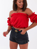 Bawełniana krótka bluzka z bufiastymi rękawami czerwona b147 kk01