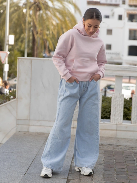 Dresowa bawełniana BLUZA z kapturem regular fit baby pink X554