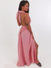Muślinowa długa sukienka wiązana na szyję boho brudny róż b70 k01