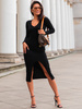 Dopasowana SUKIENKA o fakturze prążka dekolt V czarna D500 k01