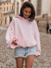 Luźna BLUZA z kapturem oversize szeroka z bawełnianej dresówki niedrapanej od wewnątrz baby pink X150