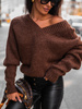 Luźny SWETER z dekoltem V z przodu z z tyłu brązowy S160 k01