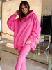 KOMPLET bawełniany oversizowa dłuższa bluza dresowa z kapturem i legginsy z prążka różowy D174 k01