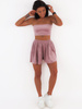 Welurowy komplet szorty z wysokim stanem i top brudny róż c317 k01