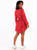 Zwiewna asymetryczna sukienka z dekoltem czerwona w kwiatki c355 k01