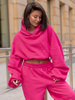 Dresowa bawełniana BLUZA kangurka z kapturem o krótszym kroju bluzowana różowa X304