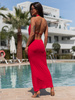 Maxi SUKIENKA z gołymi plecami i dekoltem typu woda czerwona X118 k01