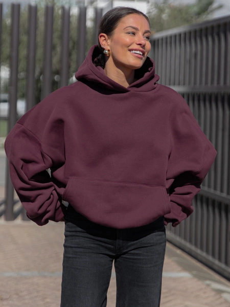 Viralowa Dresowa bawełniana BLUZA z kapturem oversize szeroka śliwkowy E644