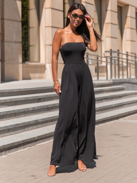 Komfortowy KOMBINEZON gorsetowa góra i luźne spodnie czarny X256 k01