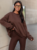 Bawełniany KOMPLET asymetryczna dresowa oversizowa bluza bez kaptura i spodnie legginsy z prążkowanej dzianiny czekoladowy X351 k01
