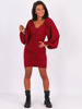 Sukienka marszczona bufiaste rękawy bordowa B269 k01