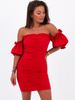 Bawełniana mini sukienka z bufkami czerwona b140 k01