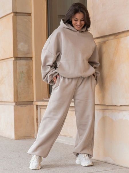 Viralowa Dresowa bawełniana BLUZA z kapturem oversize szeroka stone E644