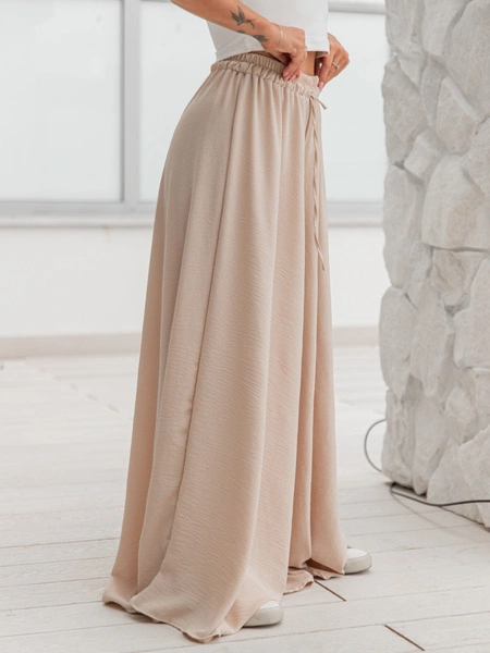 Maxi SPÓDNICA SPODNIE szeroka ze zwiewnej tkaniny strukturalnej beżowa X62 k01