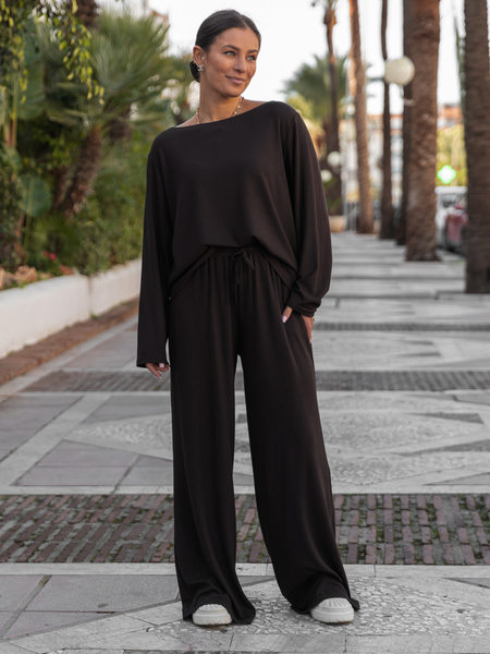 ZESTAW z prążkowanej dzianiny: Luźne SPODNIE X507 + Luźna BLUZKA z długim rękawem X506