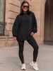 Bawełniany KOMPLET dresowa oversizowa długa bluza z kapturem i spodnie legginsy z prążkowanej dzianiny czarny E335 k01