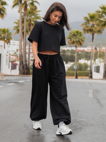 Dresowy bawełniany T-SHIRT z krótkim rękawem oversize czarny X56 k01