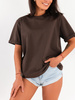 Bawełniany basicowy t-shirt oversize z krótkim rękawem brązowa d121 k01