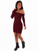 Asymetryczna sukienka z prążkowanej dzianiny bawełnianej bordowa c330 k01