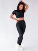 KOMPLET z lycry krótki top i legginsy czarny D146 k01