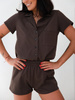 PIŻAMA komplet do spania luźna koszulka na guziki i spodenki brązowa P32 k01