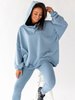 KOMPLET bawełniany oversizowa dłuższa bluza dresowa z kapturem i legginsy z prążka blue D174 k01
