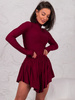 Krótka rozkloszowana asymetryczna SPÓDNICA ze spodenkami z wiskozy bordowa E646 k01