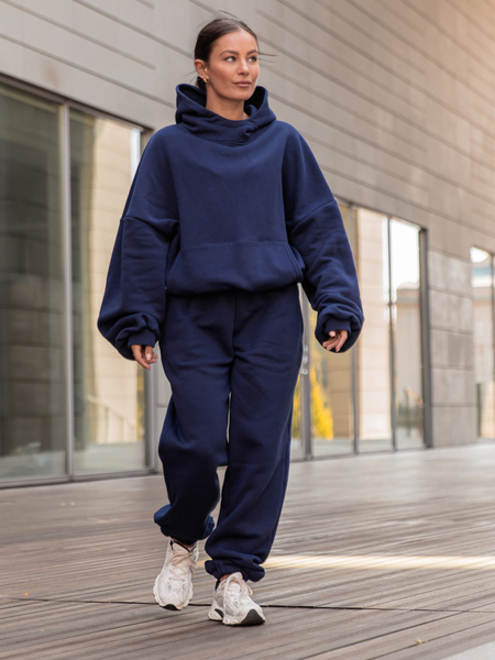 Dresowe bawełniane SPODNIE  ze ściągaczami navy blue X32