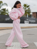 Oversizowa krótka BLUZA ze ściągaczem z bawełnianej dresówki baby pink X15 k01