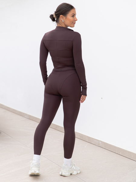 FITNESS / SIŁOWNIA / JOGA dopasowana BLUZA zapinana na zamek z długim rękawem czekoladowa F104