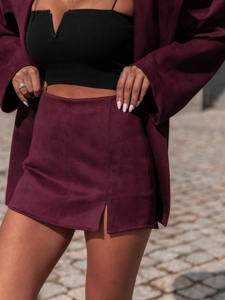 Zamszowe SPÓDNICO SPODENKI z rozporkiem bordowe X408