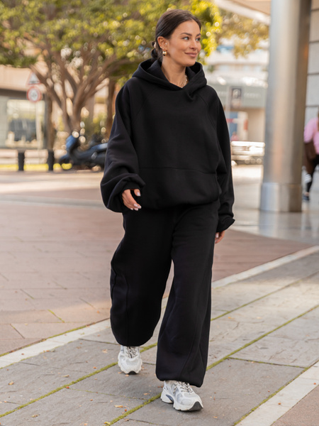 Dresowy ZESTAW: BLUZA z kapturem oversize z raglanowymi rękawami X509 + Bawełniane SPODNIE baggy ze ściągaczami i przeszyciami X510