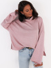 Oversizowy luźny sweter z golfem brudny róż c400 k01