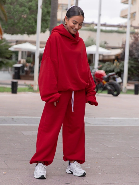 ZESTAW DRESOWY: Bawełniana BLUZA z dresu drapanego z kapturem X478 + Dresowe SPODNIE baggy niski stan X403