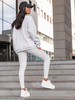 Bawełniany KOMPLET asymetryczna dresowa oversizowa bluza bez kaptura i spodnie legginsy z prążkowanej dzianiny szary melanż X351 k01