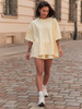 Dresowy bawełniany KOMPLET długi oversizowy t-shirt i krótkie spodenki butter yellow jasny żółty X134 k01