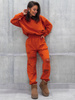 Bawełniany KOMPLET dres z dziurami bluza z kapturem i spodnie pomarańczowy D593 k01
