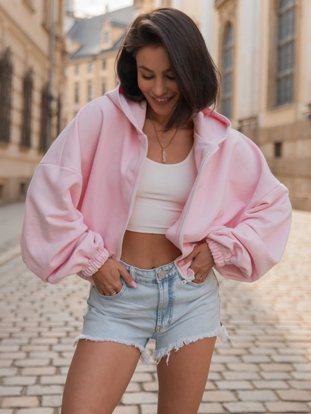 Bawełniany ZESTAW: luźne SPODNIE baggy X217 + oversize BLUZA z kapturem na zamek X218