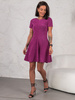 Krótka SUKIENKA z rozkloszowanym dołem z dzianiny przeplatanej błyszczącą nitką różowa E608 k01