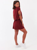 Zwiewna sukienka na krótki rękaw oversize bordowa b123 kk01