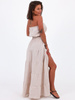 Długa muślinowa zwiewna maxi spódnica beżowa b127 k01