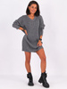 Sweter sukienka dekolt w szpic oversize grafitowy