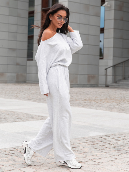 Dresowy bawełniany KOMBINEZON z długimi spodniami szary melanż X414