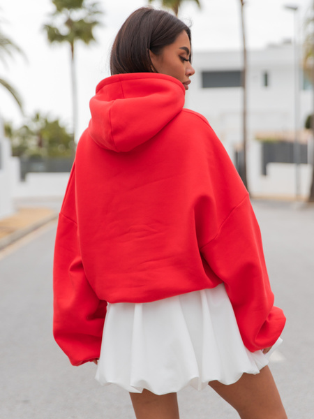 Viralowa Bawełniana BLUZA z drapanego dresu z kapturem na stójce z kieszeniami kangurka koralowa E1 k01