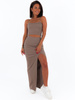 Komplet top + długa maxi spódnica z rozporkiem cappuccino c227 k01