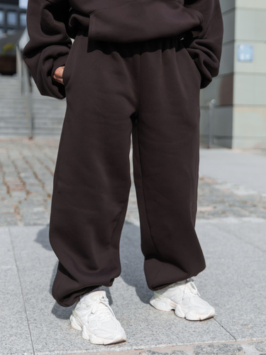 Dresowe bawełniane SPODNIE baggy dark chocolate E643