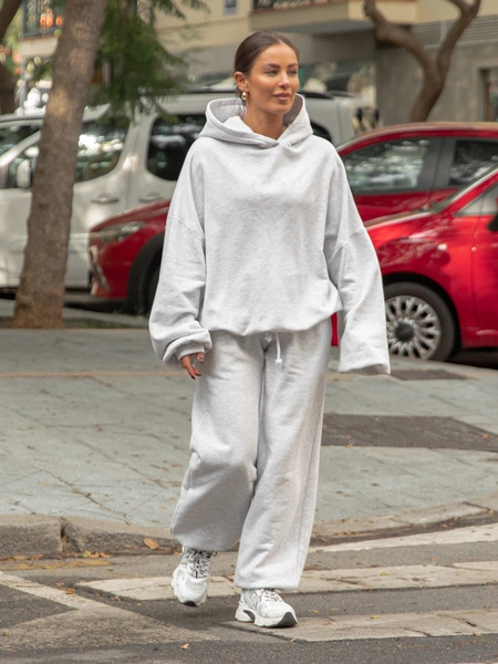 ZESTAW DRESOWY: Bawełniana BLUZA z dresu drapanego z kapturem X478 + Dresowe SPODNIE baggy niski stan X403