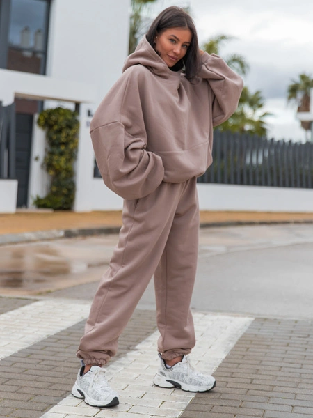 Dresowe bawełniane SPODNIE  ze ściągaczami mokka X32